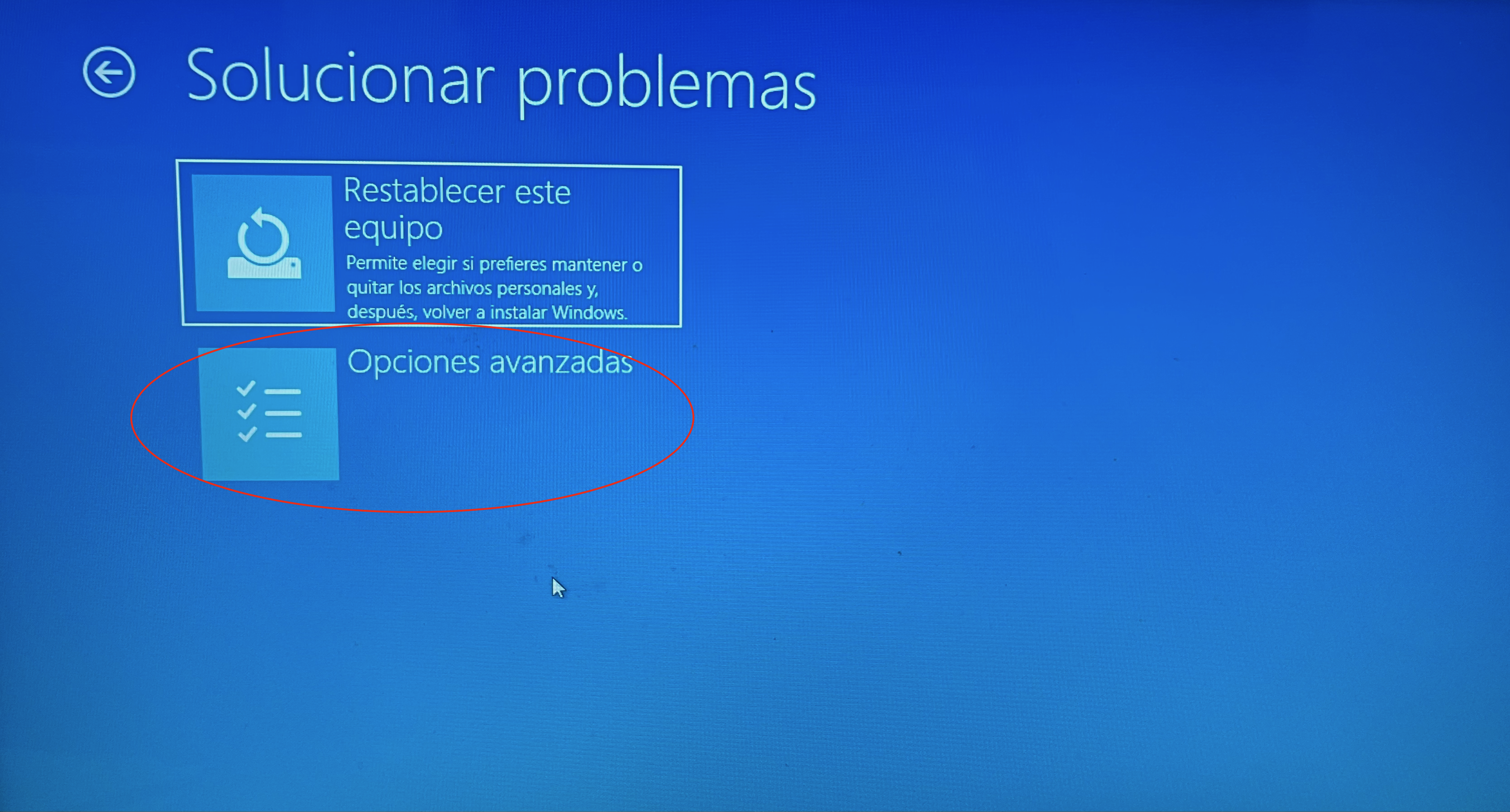 Solucionar problemas(opciones avanzadas)